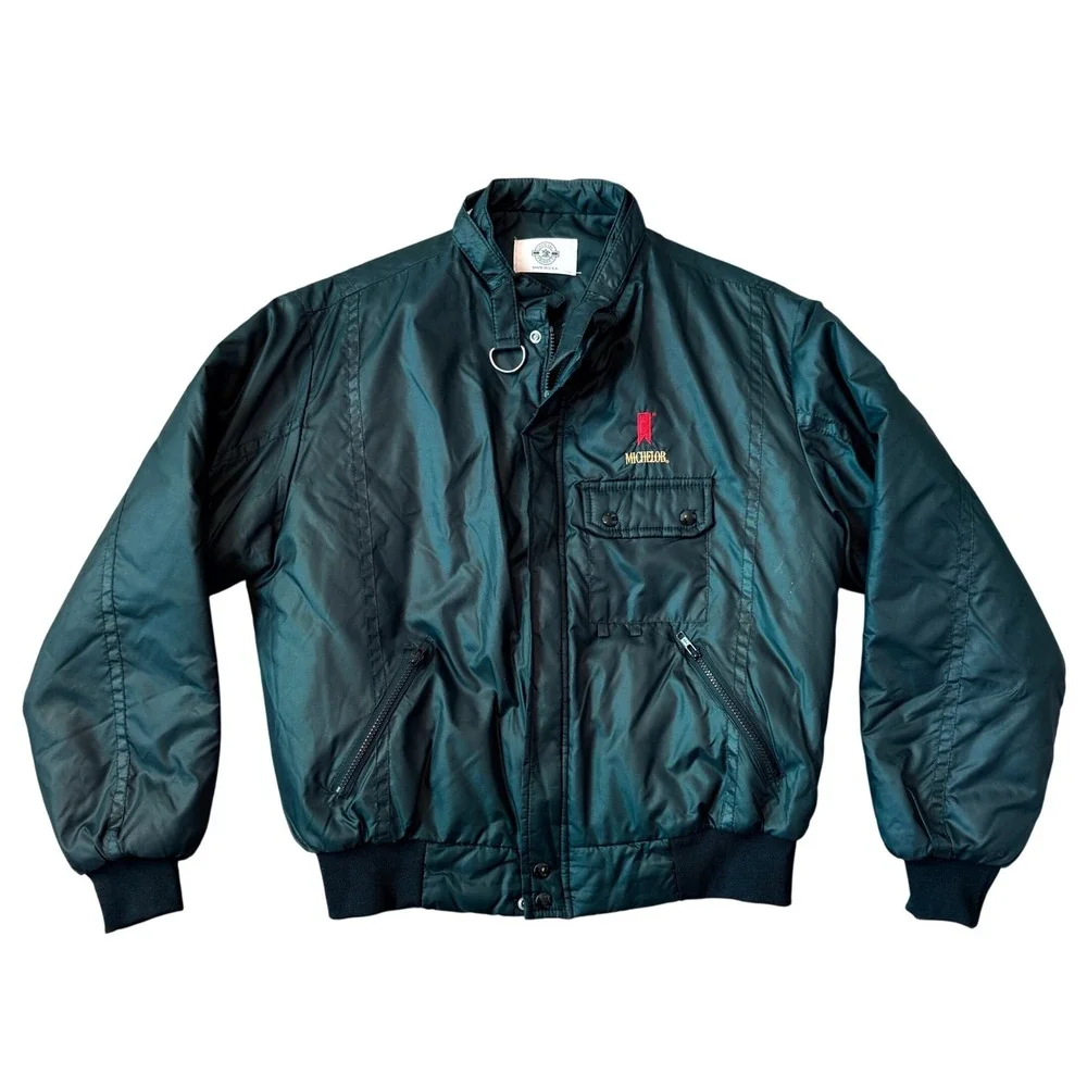 Vintage Michelob Beer Bomber Jacket Mens‎ L Black Made in USA Zip Up